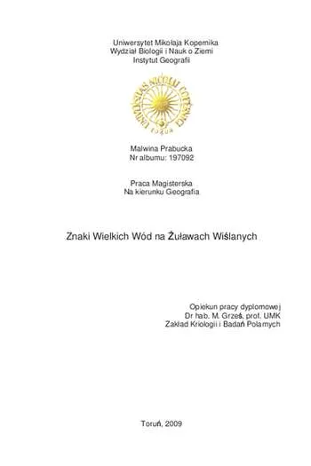 Malwina Prabucka- Praca Magisterska: Znaki Wielkich Wód na Żuławach Wiślanych (Toruń, 2009)